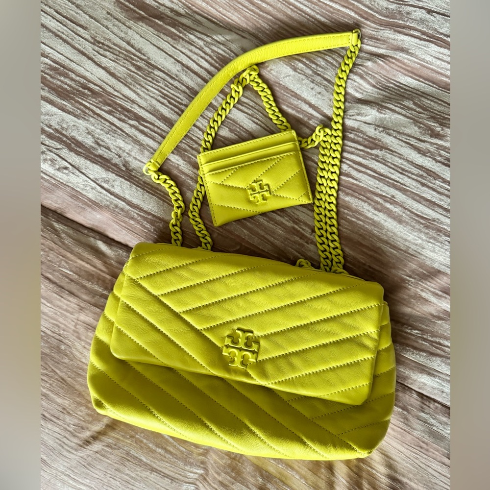 Tory Burch Citron Shoulder Bag and Matching Card Case